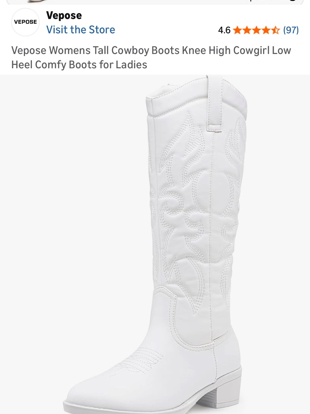 Vepose White Knee-High Western Boots for Women